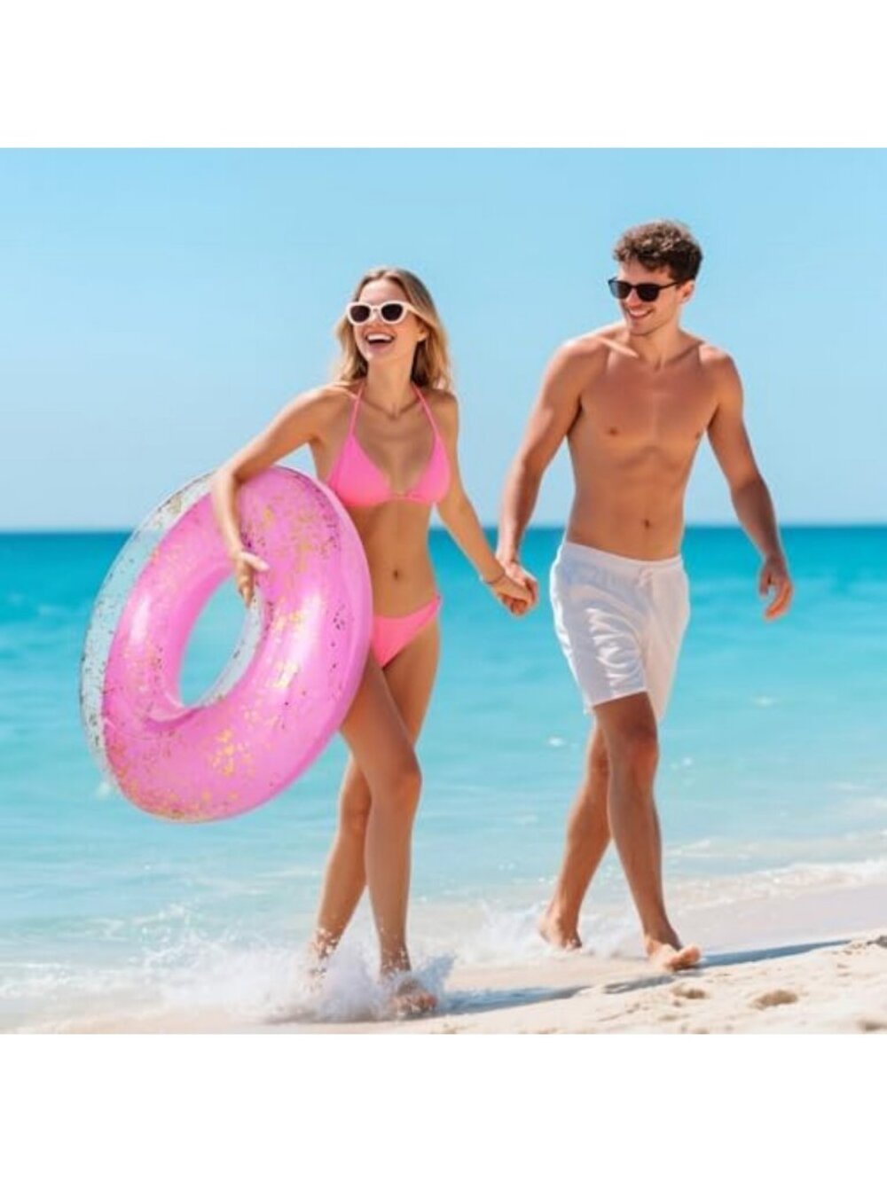 4 Pcs 42 Inch Large Inflatable Pool Float Set - Adult Rose Pink & Gold Fun! - Picture 2 of 6